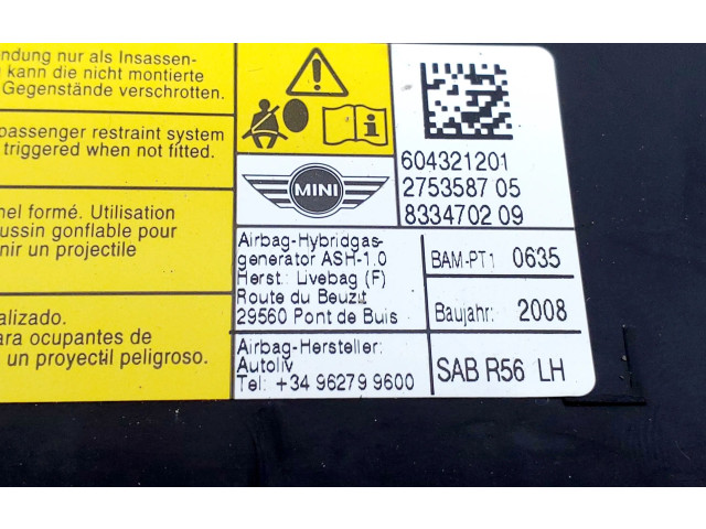 Надувная подушка для сиденья 604321201, 2753587 Mini One - Cooper Coupe R56