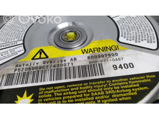 Подушка безопасности водителя 600307800, P5205059C27430071 Saab 9-3 Ver1