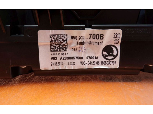 Панель приборов 6V0920700B, 6V0920700B Skoda Fabia Mk2 (5J)