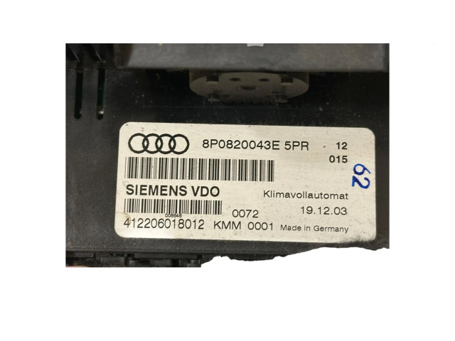 Блок управления климат-контролем 8P0820043E, 412206018012   Audi A3 S3 8P