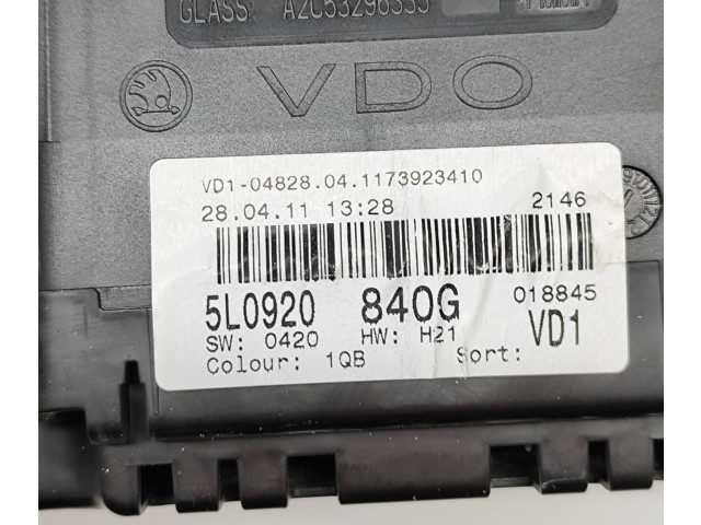 Geschwindigkeitsmesser Cockpit 5L0920840G, A2C53390106 Skoda Yeti (5L)
