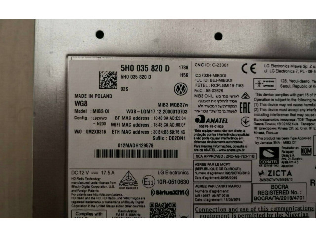 Радио/ проигрыватель CD/DVD / навигация  5H0035820D   Volkswagen Golf VIII 