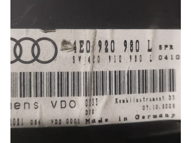 Панель приборов 4E0920980L, 110080108081 Audi A8 S8 D3 4E