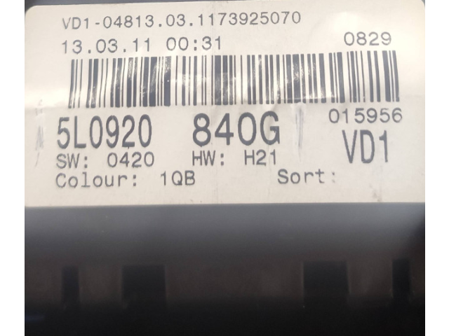 Спидометр (приборный щиток) 5L0920840G, A2C53296331 Skoda Yeti (5L)