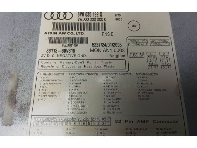 Турбина Радио/ проигрыватель CD/DVD / навигация Audi A3 S3 8P  8P0035192Q, 8611360V310   для двигателя BLS      