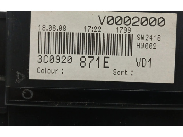 Přístrojová deska Volkswagen Passat Alltrack 2008 3C0920871E, OBSERVARFOTO