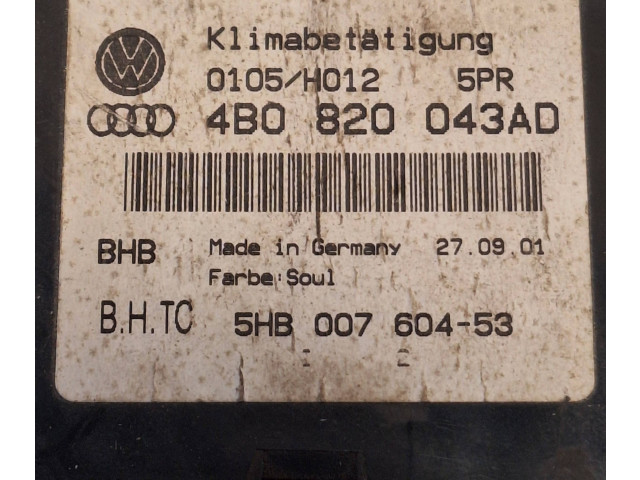 Блок управления климат-контролем 4B0820043AD, 0105H012 Audi A6 S6 C5 4B