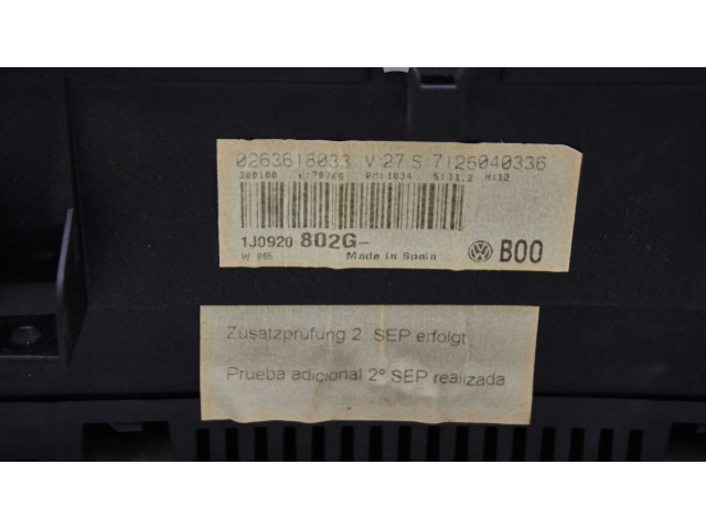 Панель приборов 1j0920802g, 0263618033 Volkswagen Bora