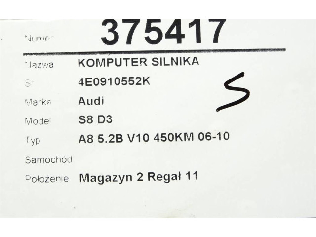 Řídící jednotka 4E0910552K Audi A8 S8 D3 4E 2006