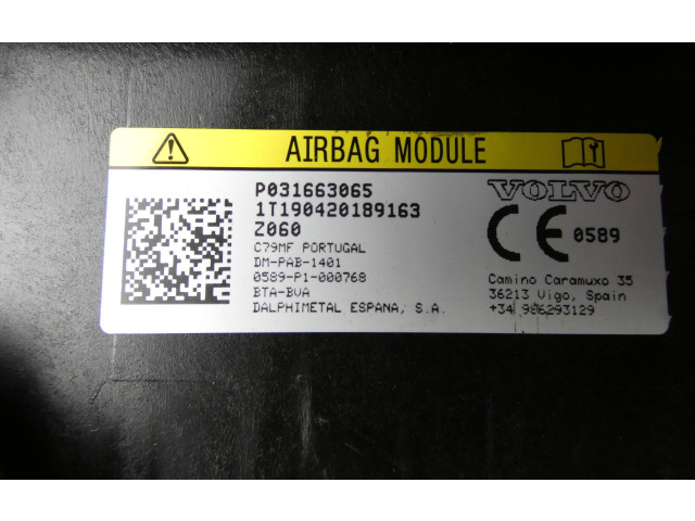 Подушка безопасности пассажира 31663065, 0589P1000768 Volvo S60