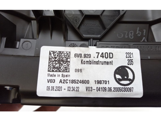 Панель приборов 6V0920740D, 6V0920740D   Skoda Fabia Mk2 (5J)       