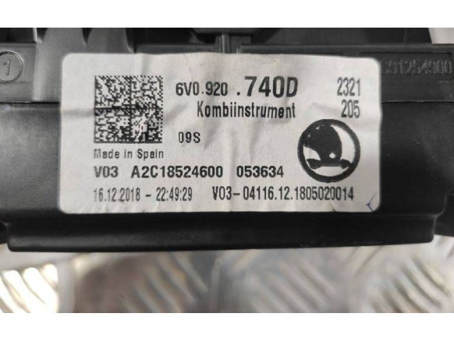 Панель приборов 6V0920740D, 053634   Skoda Fabia Mk3 (NJ)       