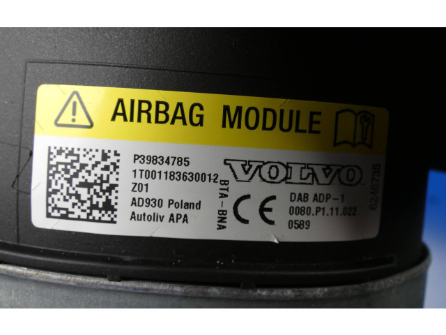 Подушка безопасности водителя 39834785, 1T001183630012 Volvo S60