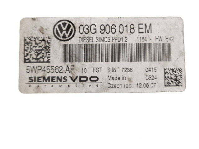 Блок управления двигателя 03G906018EM, 5WP45562AF Volkswagen PASSAT B6