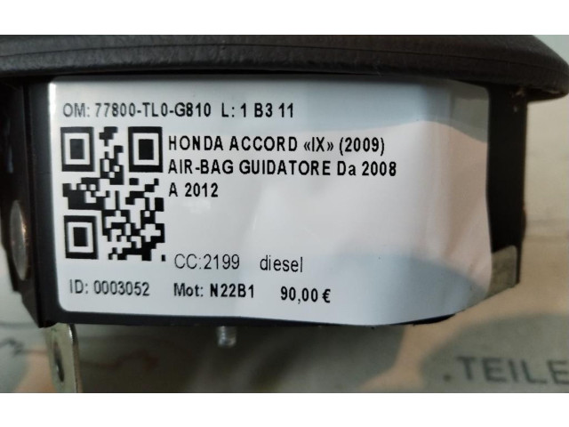 Подушка безопасности водителя 77800-TL0-G810, 77800-TL0-G810 Honda Accord