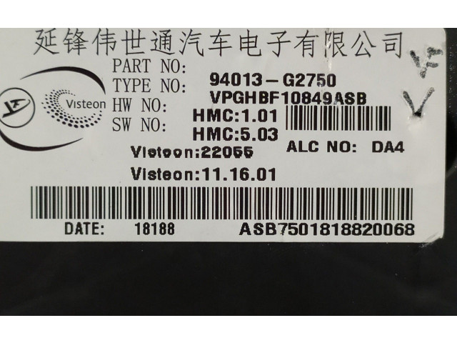 Панель приборов 94013G2750   Hyundai Ioniq       