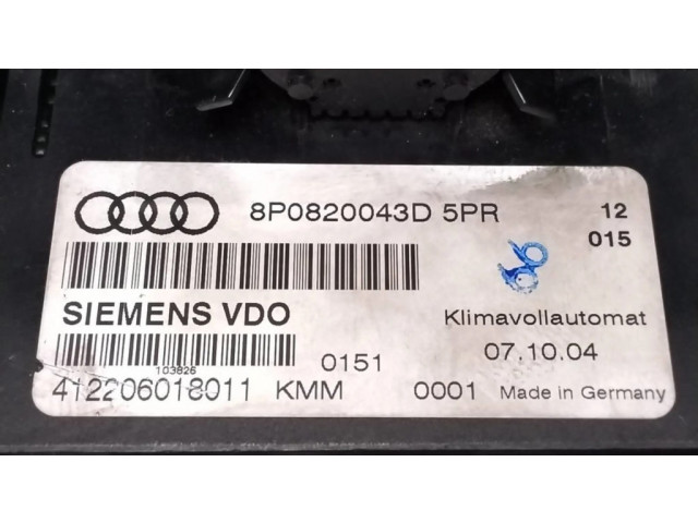 Блок управления климат-контролем 8P0820043D, 412206018011 Audi A3 S3 8P