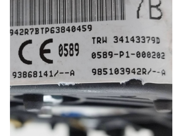 Подушка безопасности водителя 985103942R, 34143379D   Renault Trafic III (X82)