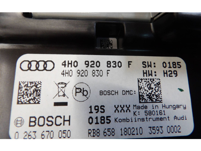 Přístrojová deska  Audi A8 S8 D4 4H 2011 4H0920830F, 0263670050  
