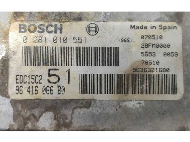 Блок управления двигателя 0281010551, 9641606680 Citroen Xsara