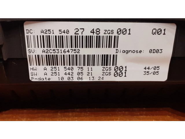 Přístrojová deska Mercedes-Benz R W251 2006 A2515407511, A2514420521