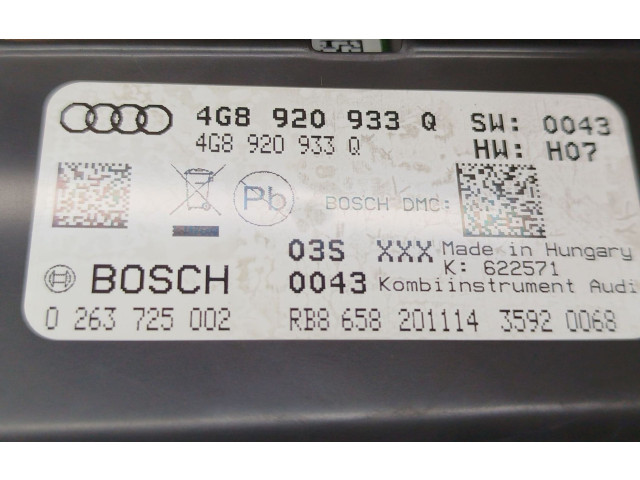 Панель приборов 4G8920933Q, 0263725002   Audi A6 C7       