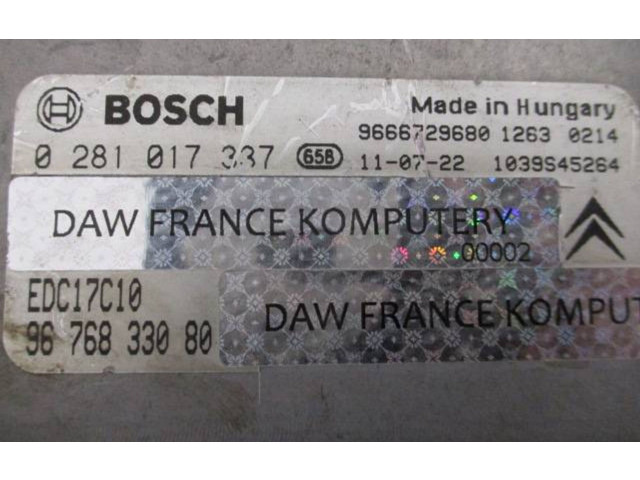 Řídící jednotka 0281017337, 9676833080   Citroen C3 Picasso 2011