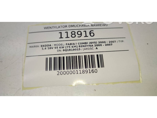 Вентилятор печки 6Q1819015C Skoda Fabia Mk1 (6Y)