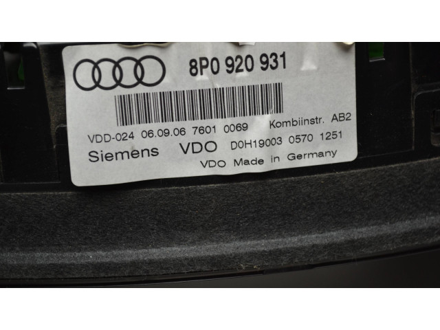 Панель приборов 8P0920931 Audi A3 S3 A3 Sportback 8P