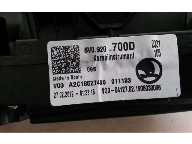 Спидометр (приборный щиток) 6V0920700D, 6V0920700D   Skoda Fabia Mk3 (NJ)   
