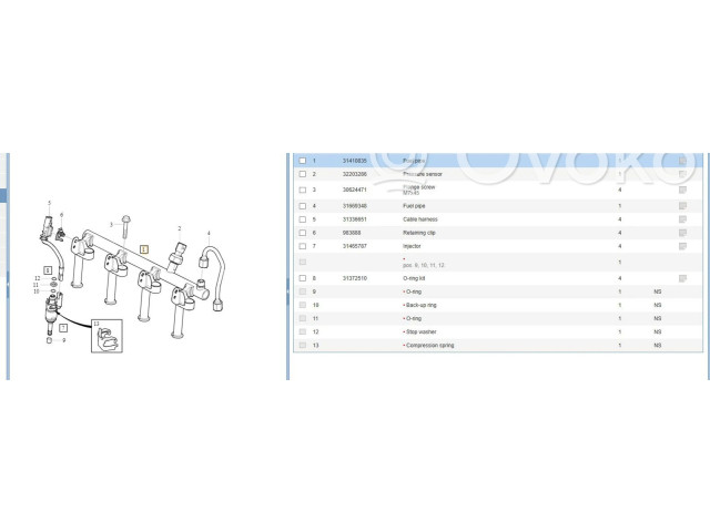 Топливная рампа 31410835, 31336652   Volvo XC90   для двигателя B 4204 T27
