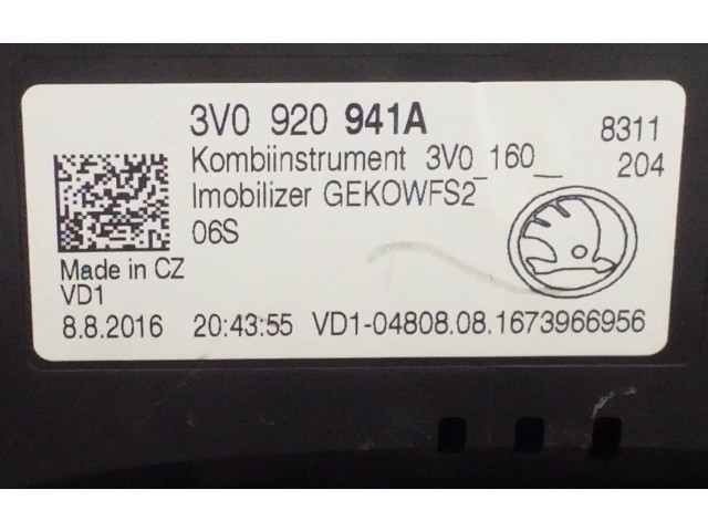Панель приборов 3V0920941A Skoda Superb B8 (3V)