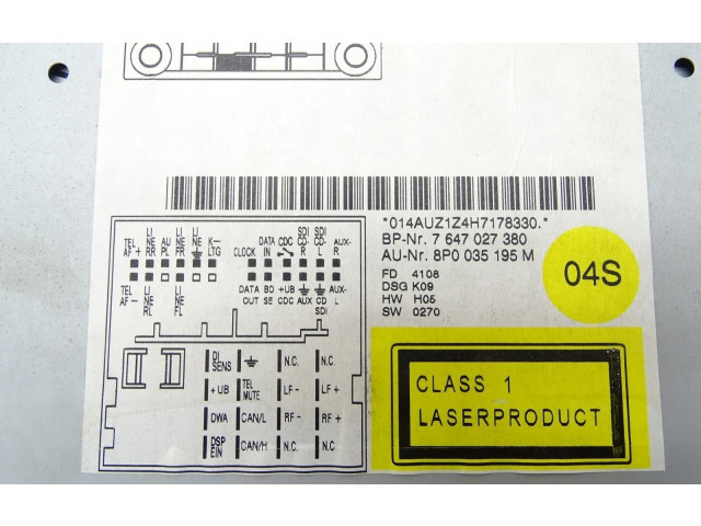 Радио/ проигрыватель CD/DVD / навигация 8P0035195M Audi A3 S3 A3 Sportback 8P