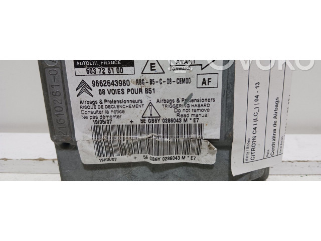 Блок подушек безопасности 9662643980, 603726100   Citroen C4 I
