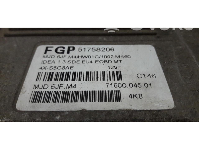 Блок управления двигателем Блок управления 51758206 Fiat Idea