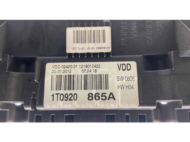 Панель приборов 1T0920865A, 1219012422 Volkswagen Touran I
