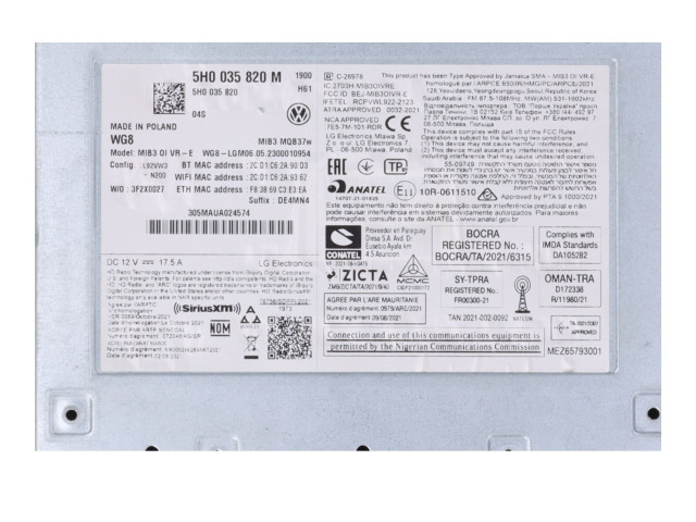 Радио/ проигрыватель CD/DVD / навигация 5H0035820M Volkswagen Golf VIII