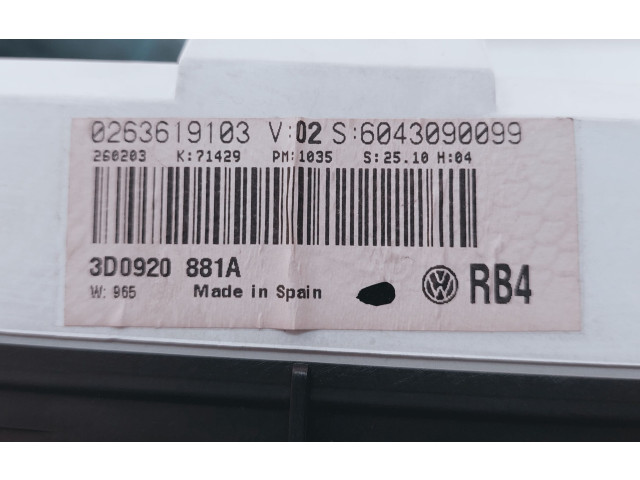 Панель приборов 0263619103, 6033EC2144   Volkswagen Phaeton       