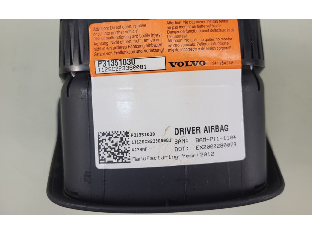 Подушка безопасности водителя 31351030, 34116424A Volvo S60