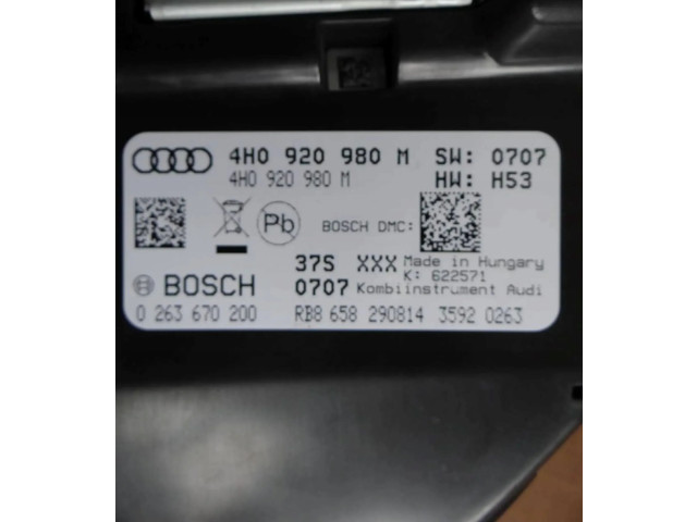 Панель приборов 4H0920980M, 0263670200 Audi A8 S8 D4 4H