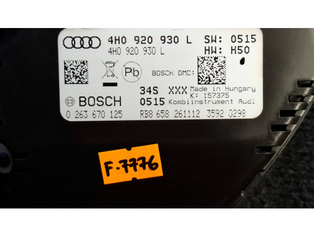 Přístrojová deska  Audi A8 S8 D4 4H 2011 4H0920930L, 0263670125  