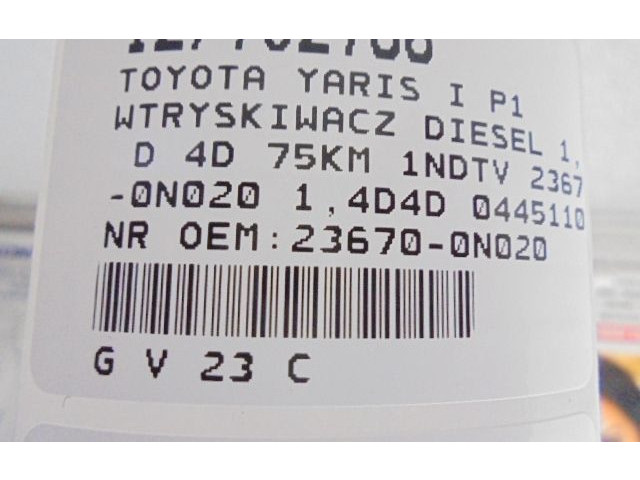 Vstřikovač 23670-0N020, 23670-0N020 Toyota Yaris Verso 1