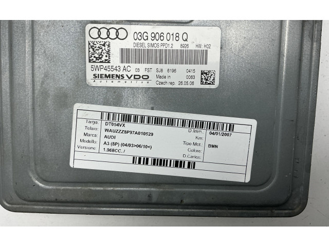 Комплект блоков управления 5WP45543, 03G906018Q   Audi A3 S3 8P
