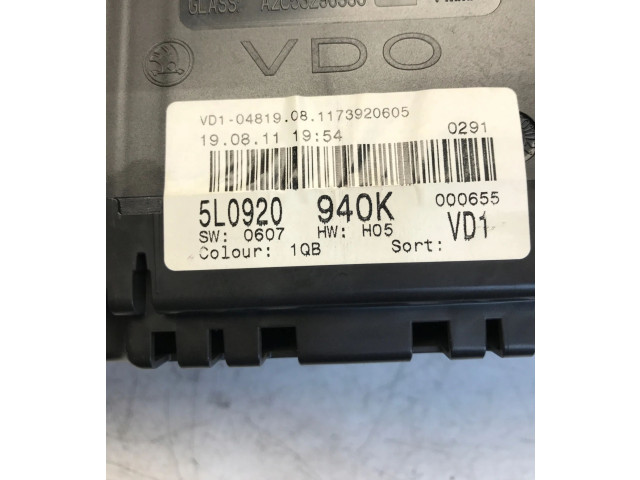 Панель приборов 5L0920940K Skoda Yeti (5L)