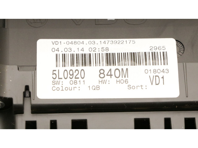 Спидометр (приборный щиток) 5L0920840M, 5L0920840M   Skoda Yeti (5L)