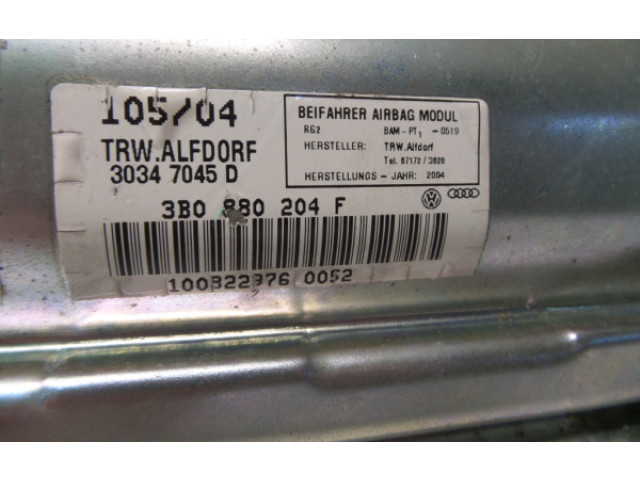 Подушка безопасности пассажира 3B0880204F, 00052370G Skoda Superb B5 (3U)