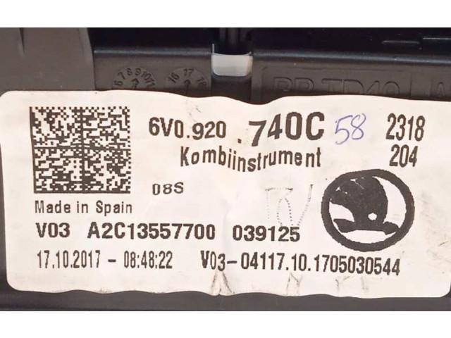 Панель приборов 6V0920740C, A2C13557700   Skoda Fabia Mk3 (NJ)       