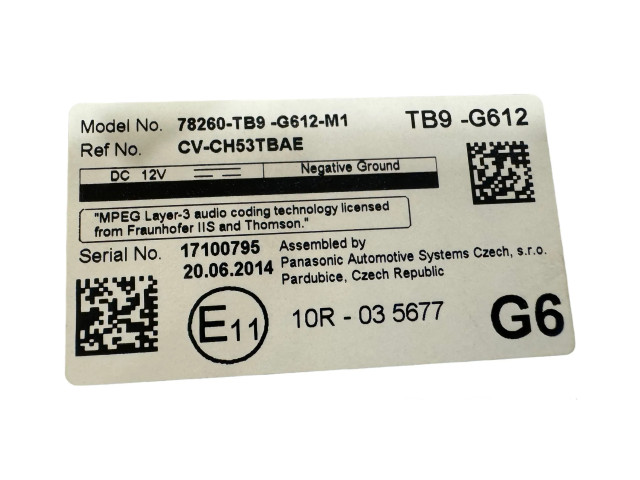 Přístrojová deska Honda Civic IX 2014 78260TB9G612M1, 17100795