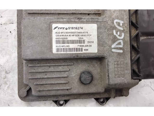 Комплект блоков управления 51816274MJD6F3.M3, 199A3000   Fiat Idea