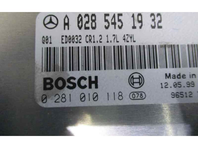 Блок управления двигателя A0285451932, 0281010118 Mercedes-Benz A W168